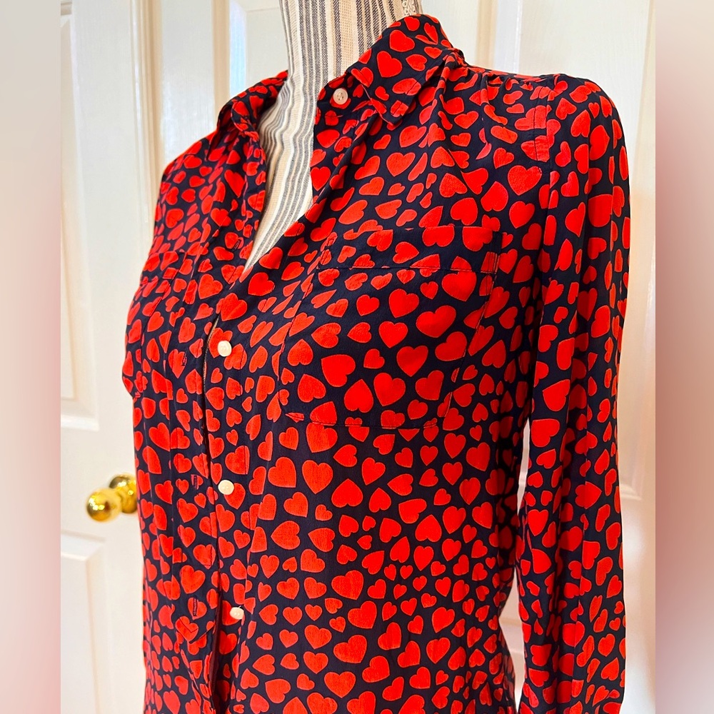 Valentines Vibe J.Crew Red Heart Print Lightweight Button Up Blouse